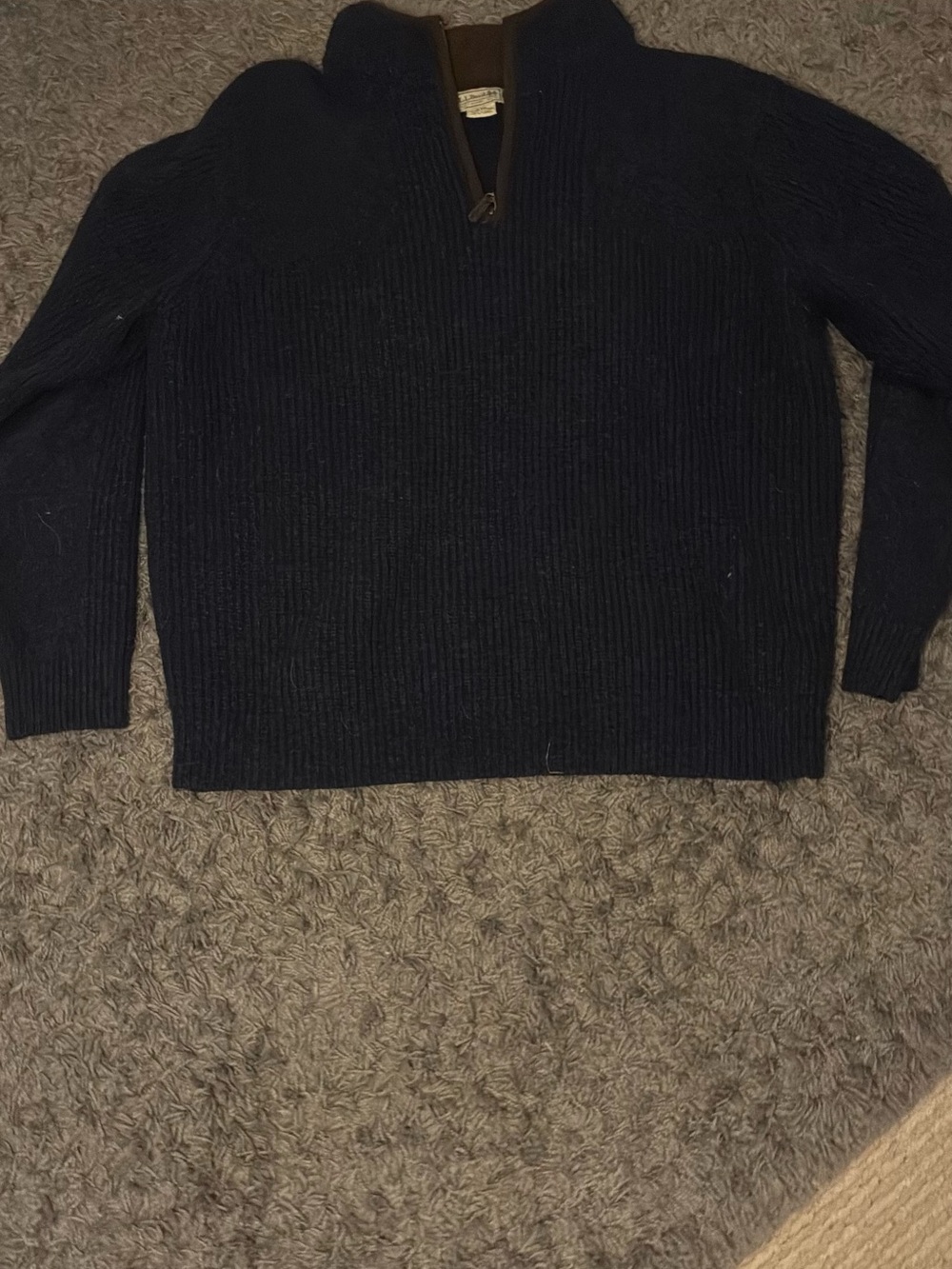 L.L. Bean Men's Navy Zip-Neck Ribbed Sweater